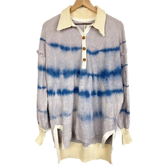 Free People Sunrise Polo Henley Pullover Sweater Lavender Tie Dye - Size S - Picture 3 of 9
